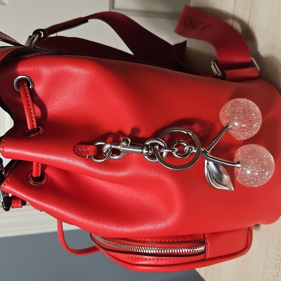 Coach Red Leather Drawstring Backpack - Picture 4 of 14